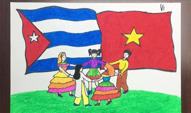 Mẫu tranh vẽ Thiếu nhi Việt Nam - Cuba