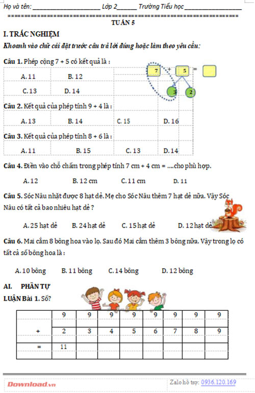 Bài tập cuối tuần lớp 2 môn Toán CTST