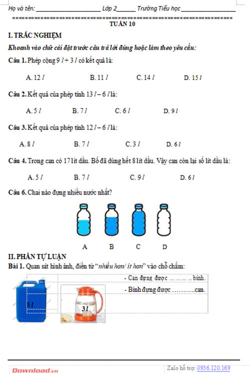 Bài tập cuối tuần lớp 2 môn Toán CTST