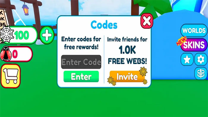 Cách nhập code Be A Spider Tycoon