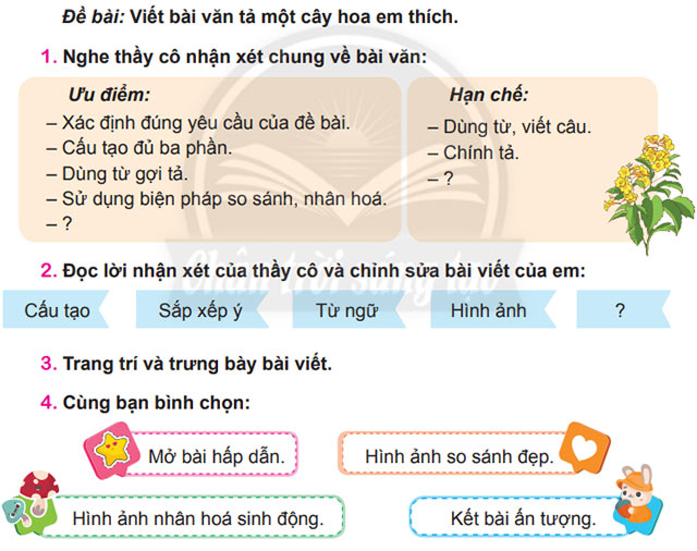 Viết: Trả bài văn miêu tả cây cối – Tiếng Việt 4 Chân trời sáng tạo Tiếng Việt lớp 4 Chân trời sáng tạo tập 2 Bài 7