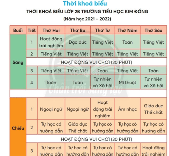 Soạn bài Thời khóa biểu trang 117 Tiếng Việt lớp 2 Chân trời sáng tạo Tập 1 – Tuần 14