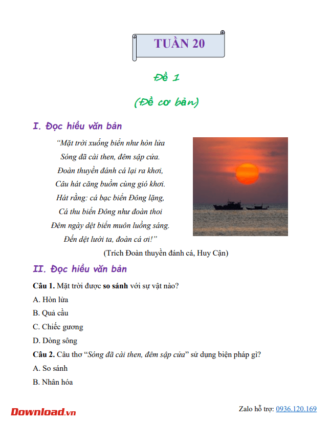 Bài tập cuối tuần lớp 3 môn Tiếng Việt Cánh diều – Tuần 20 (Nâng cao) Bài tập cuối tuần lớp 3 môn Tiếng Việt
