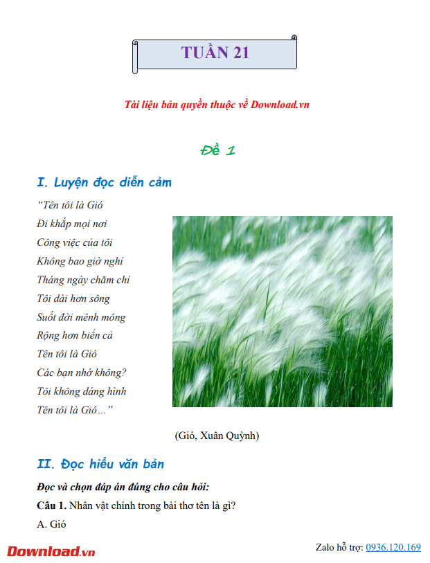 Bài tập cuối tuần lớp 2 môn Tiếng Việt Cánh Diều – Tuần 21 Bài tập cuối tuần lớp 2