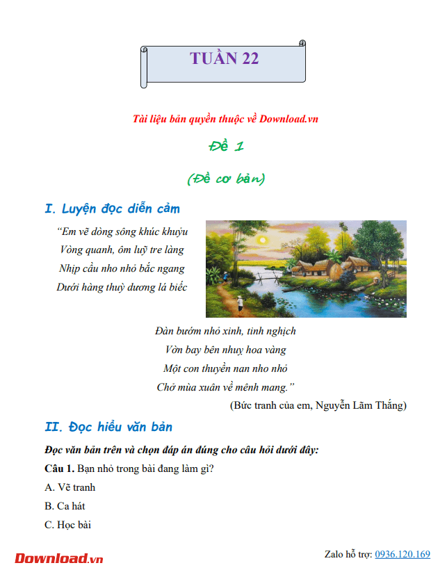 Bài tập cuối tuần lớp 2 môn Tiếng Việt Cánh Diều – Tuần 22 (Nâng cao) Bài tập cuối tuần lớp 2