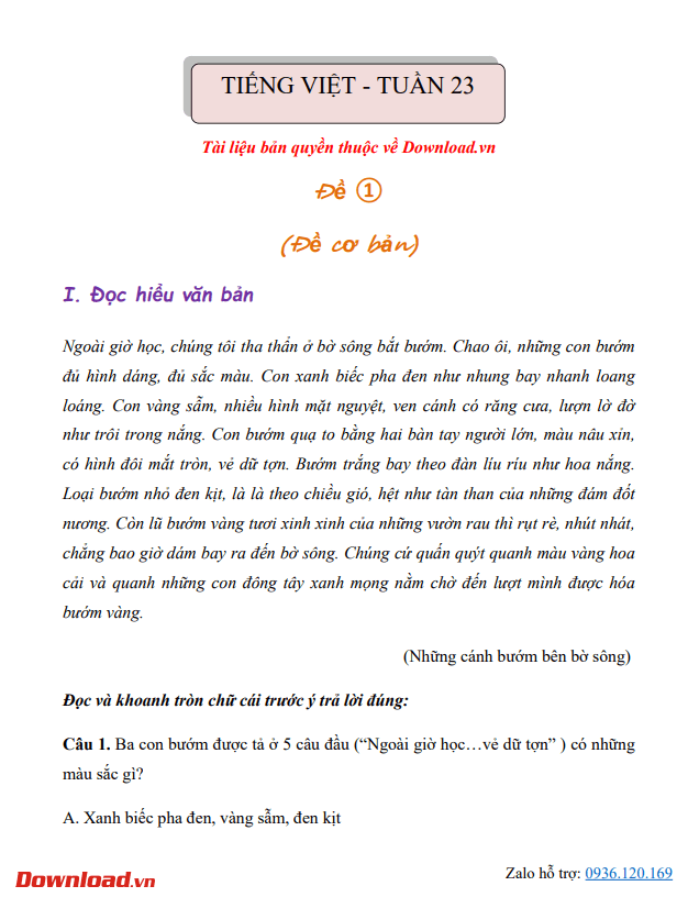 Bài tập cuối tuần lớp 3 môn Tiếng Việt Chân trời sáng tạo – Tuần 23 (Nâng cao) Bài tập cuối tuần lớp 3 môn Tiếng Việt