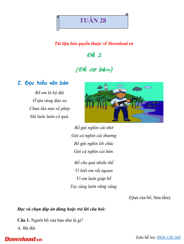Bài tập cuối tuần lớp 3 môn Tiếng Việt Cánh diều – Tuần 28 (Nâng cao) Bài tập cuối tuần lớp 3 môn Tiếng Việt