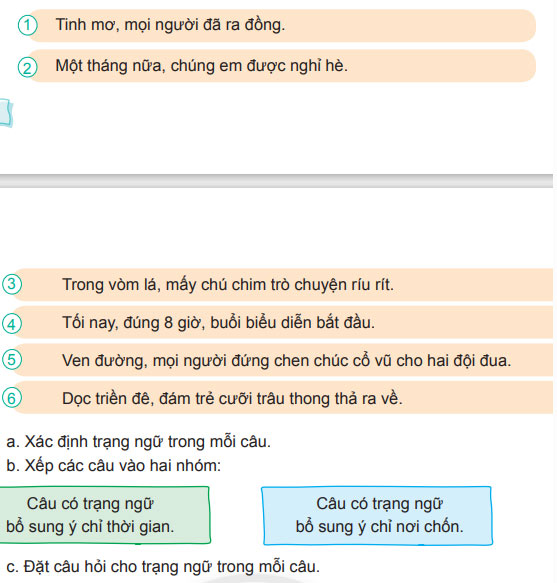 Luyện từ và câu: Trạng ngữ chỉ thời gian, nơi chốn – Tiếng Việt 4 Chân trời sáng tạo Tiếng Việt lớp 4 Chân trời sáng tạo tập 2 Bài 7