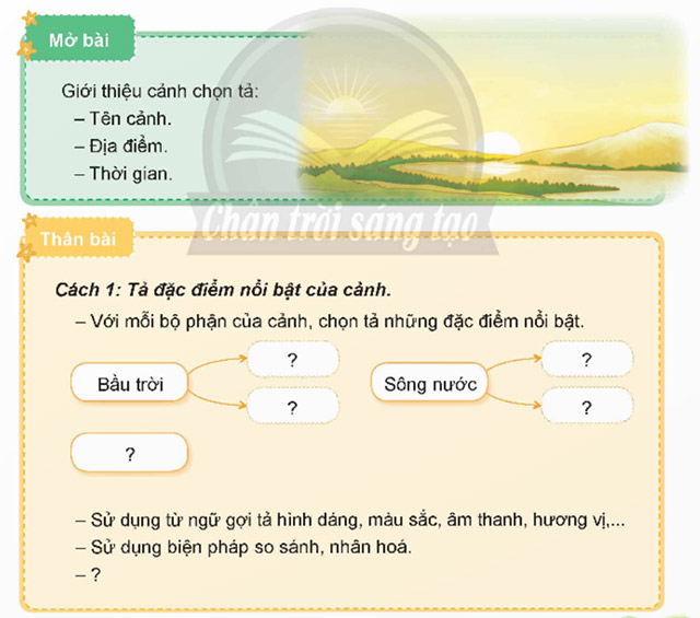 Viết: Lập dàn ý cho bài văn tả phong cảnh – Tiếng Việt 5 Chân trời sáng tạo Tiếng Việt lớp 5 Chân trời sáng tạo tập 1 Bài 3