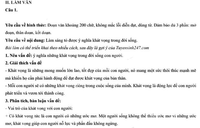 Đáp án đề thi vào lớp 10 môn Văn Sơn La năm 2024