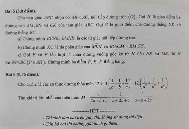 Đề thi tuyển sinh lớp 10 môn Toán năm 2024