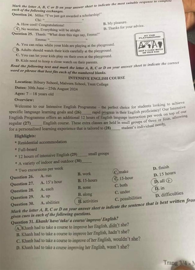 Đề thi vào 10 Anh Hà Nội 2024