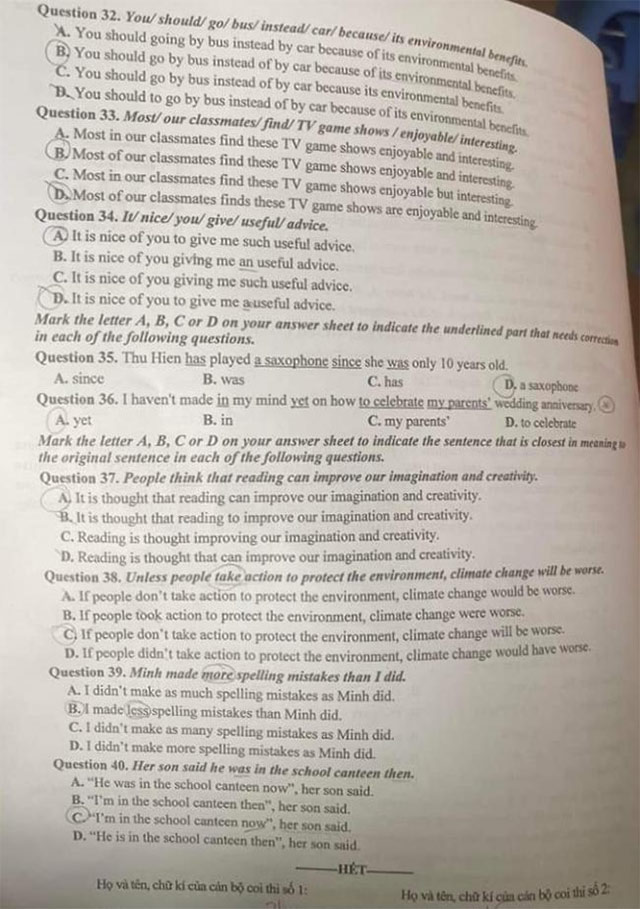 Đề thi vào 10 Anh Hà Nội 2024