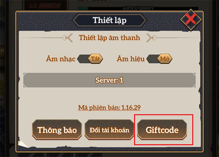 Thiết lập nhập code