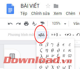 Chèn công thức toán học trên Google Docs