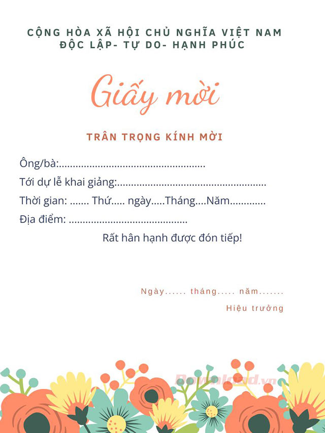 Mẫu thư mời khai giảng đẹp