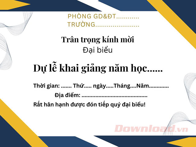 Mẫu thư mời khai giảng đẹp