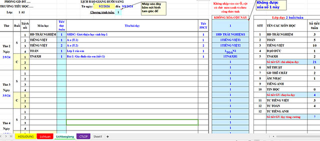 Lịch báo giảng tự động khối Tiểu học Mẫu lịch báo giảng tự động từ lớp 1 đến lớp 5