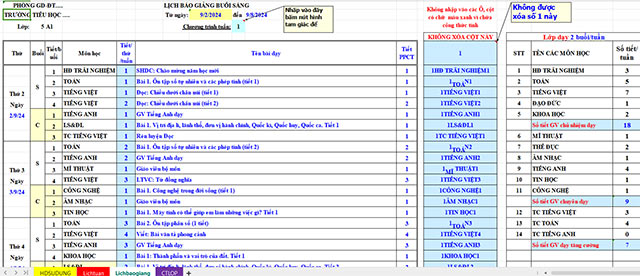 Lịch báo giảng lớp 5