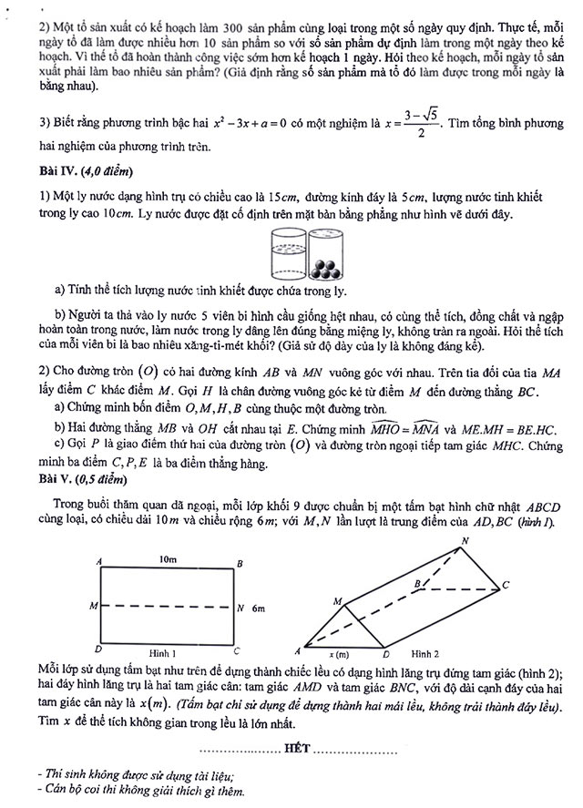Đề minh họa thi vào 10 môn Toán Hà Nội năm 2025