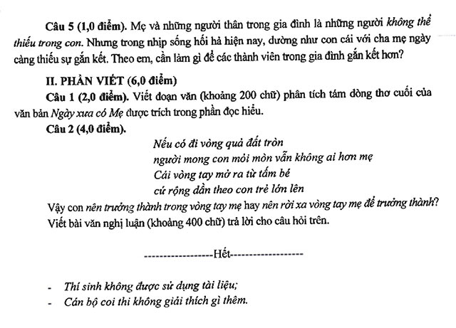 Đề minh họa thi vào 10 môn Ngữ văn Hà Nội năm 2025