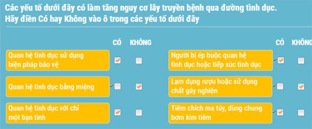 Đáp án tập huấn Giáo dục giới tính