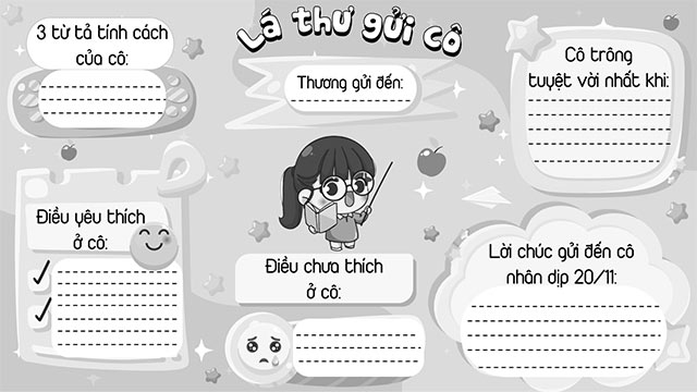 Phiếu viết lời chúc 20/11 cho cô