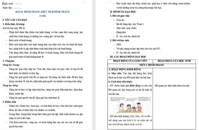 Giáo án Toán 5 bài 26: Hình thang. Diện tích hình thang Giáo án Toán lớp 5 Kết nối tri thức