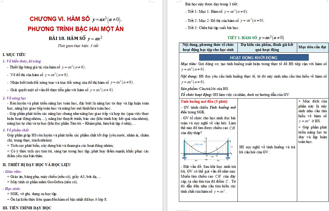 Giáo án PowerPoint Toán 9 Bài 18: Hàm số y = ax^2 (a khác 0) Giáo án Toán 9 Bài 18 Kết nối tri thức (Word + PPT)