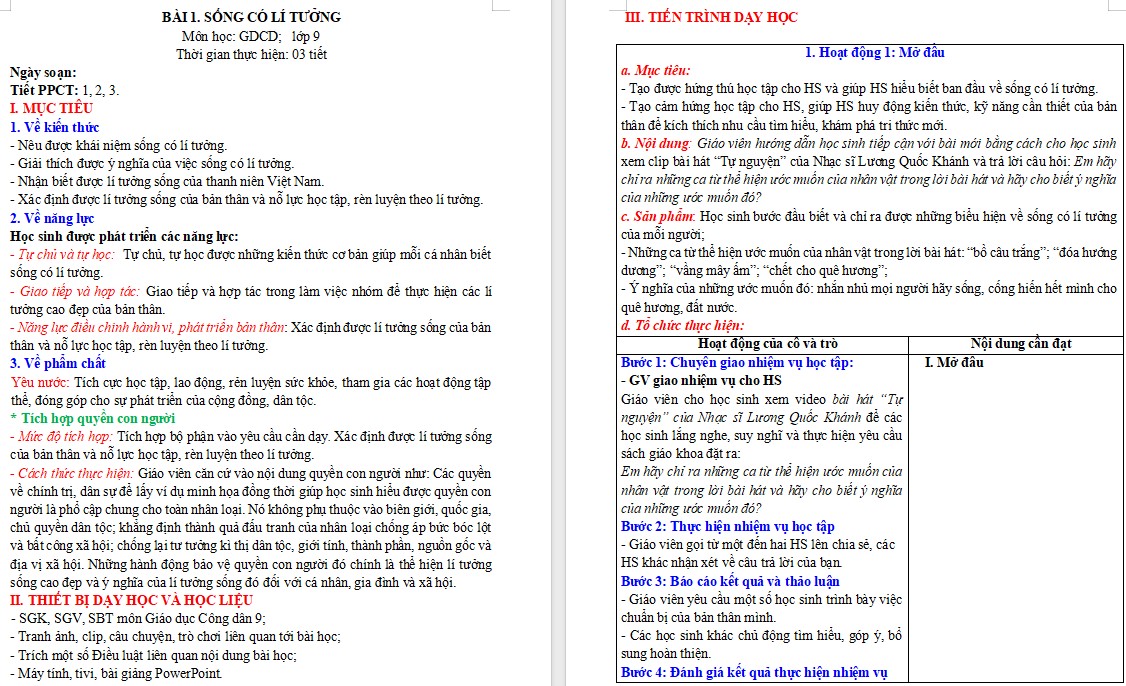 Giáo án PowerPoint GDCD 9 Bài 1: Sống có lí tưởng Giáo án Giáo dục công dân 9 Bài 1 Kết nối tri thức (Word + PPT)