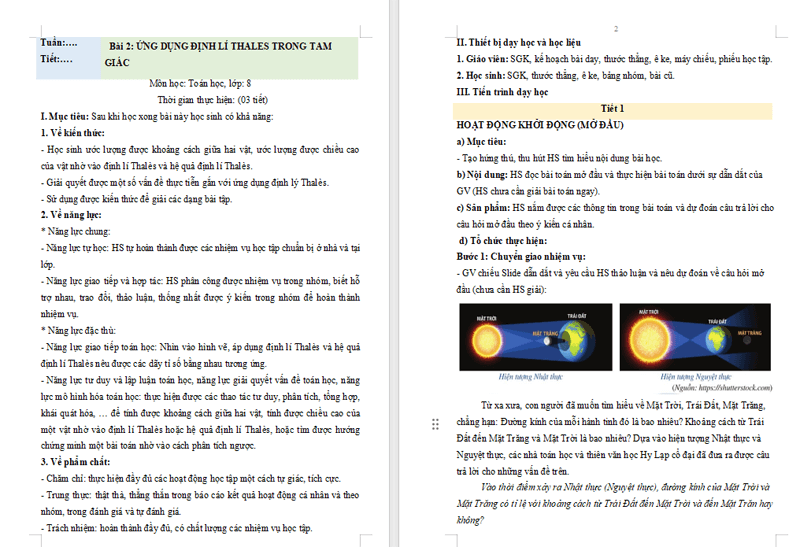 Giáo án PowerPoint Toán 8 Bài 2: Ứng dụng của định lí Thalès trong tam giác Giáo án Toán lớp 8 Cánh diều (Word + PPT)