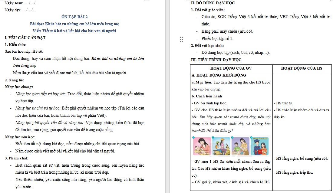 Giáo án PowerPoint dạy thêm Tiếng Việt 5 Bài 2: Khúc hát ru những em bé lớn trên lưng mẹ Giáo án dạy thêm Tiếng Việt 5 Bài 2 học kì 2 KNTT (Word + PPT)