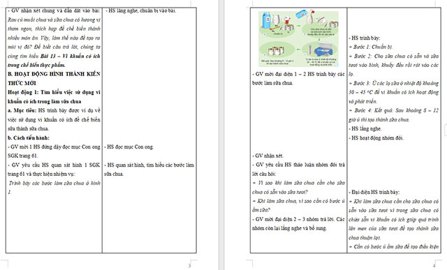 Giáo án Khoa học 5 Vi khuẩn có ích trong chế biến thực phẩm