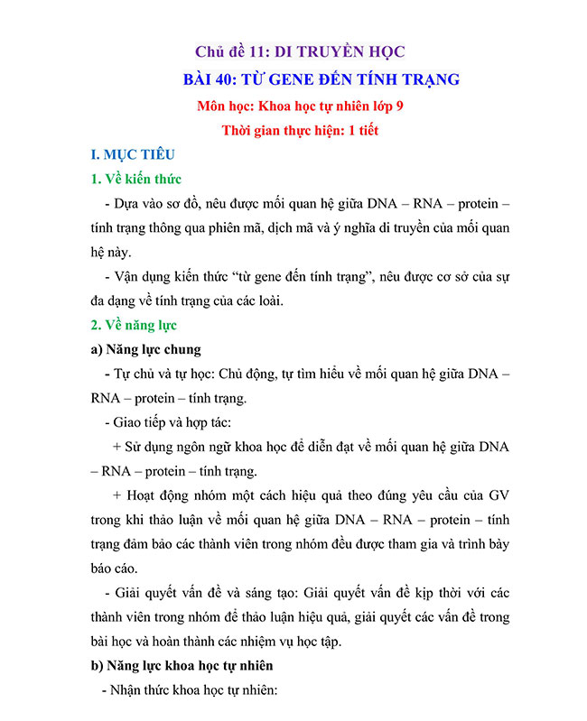 Giáo án PowerPoint Khoa học tự nhiên 9 Bài 40: Từ gene đến tính trạng Giáo án KHTN 9 Chân trời sáng tạo (Word + PPT)