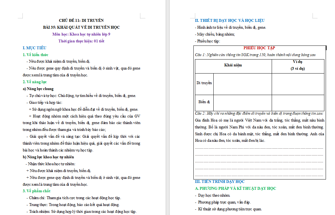 Giáo án PowerPoint Khoa học tự nhiên 9 Bài 35: Khái quát về di truyền học Giáo án KHTN 9 Chân trời sáng tạo (Word + PPT)