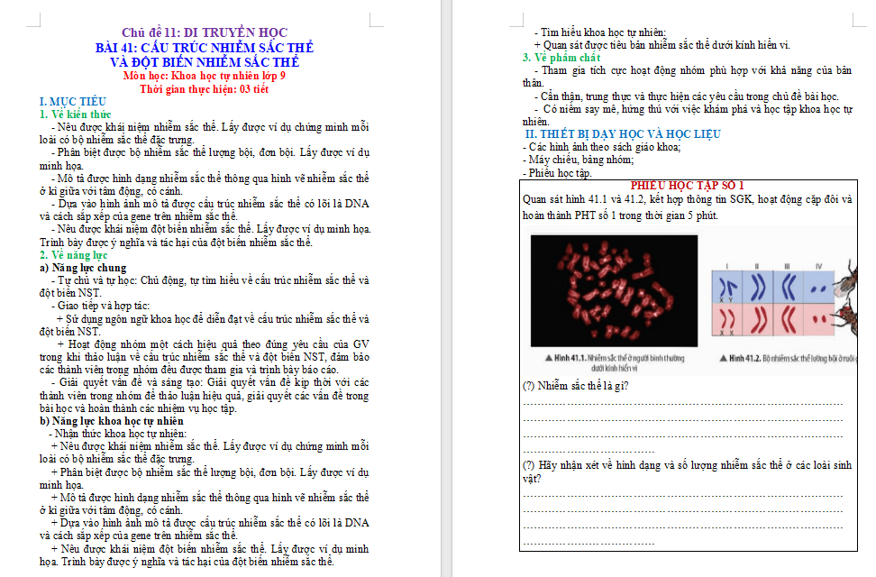 Giáo án PowerPoint Khoa học tự nhiên 9 Bài 41: Cấu trúc nhiễm sắc thể và đột biến nhiễm sắc thể Giáo án KHTN 9 Chân trời sáng tạo (Word + PPT)