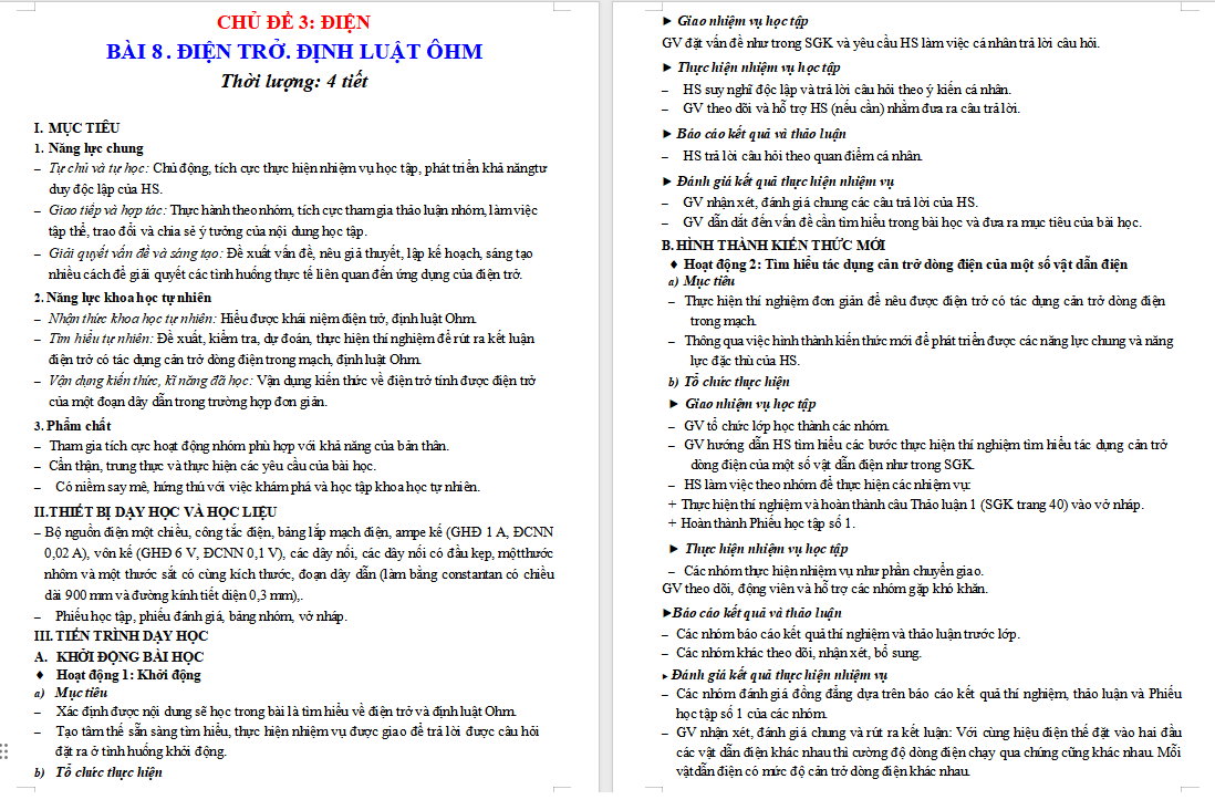 Giáo án PowerPoint Khoa học tự nhiên 9 Bài 8: Điện trở Định luật Ohm Giáo án KHTN 9 Chân trời sáng tạo (Word + PPT)